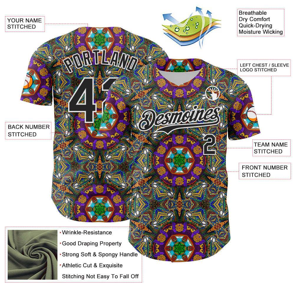 Custom Green Black-White 3D Pattern Design Burner Costumes Geometric Shape Authentic Baseball Jersey - Sky-Custom