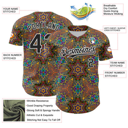 Custom Gold Black-White 3D Pattern Design Burner Costumes Trippy Authentic Baseball Jersey - Sky-Custom