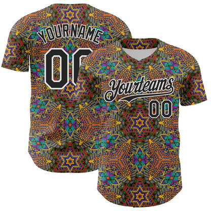 Custom Gold Black-White 3D Pattern Design Burner Costumes Trippy Authentic Baseball Jersey - Sky-Custom