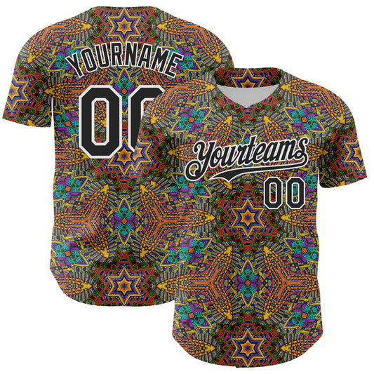 Custom Gold Black-White 3D Pattern Design Burner Costumes Trippy Authentic Baseball Jersey - Sky-Custom