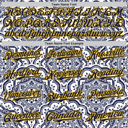 Custom Navy Gold 3D Pattern Design Burner Costumes Damask Authentic Baseball Jersey - Sky-Custom