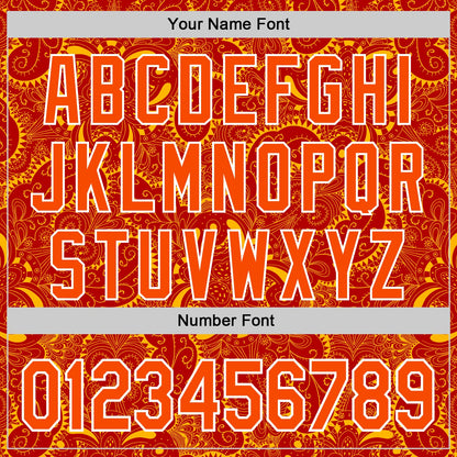Custom Red Orange Gold-White 3D Pattern Design Burner Costumes Paisley Authentic Baseball Jersey - Sky-Custom