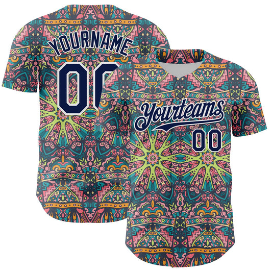 Custom Green Navy-White 3D Pattern Design Burner Costumes Psychedelic Authentic Baseball Jersey - Sky-Custom
