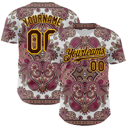 Custom White Brown Red-Yellow 3D Pattern Design Burner Costumes Exotic Authentic Baseball Jersey - Sky-Custom