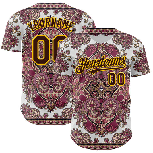 Custom White Brown Red-Yellow 3D Pattern Design Burner Costumes Exotic Authentic Baseball Jersey - Sky-Custom