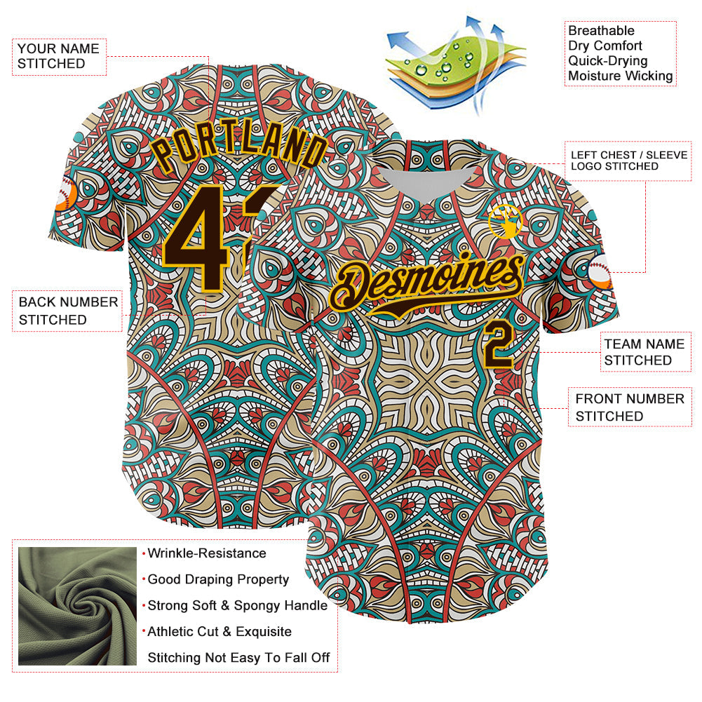 Custom Green Brown-Yellow 3D Pattern Design Burner Costumes Exotic Authentic Baseball Jersey - Sky-Custom