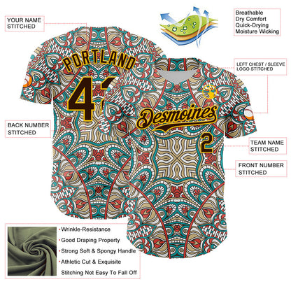 Custom Green Brown-Yellow 3D Pattern Design Burner Costumes Exotic Authentic Baseball Jersey - Sky-Custom