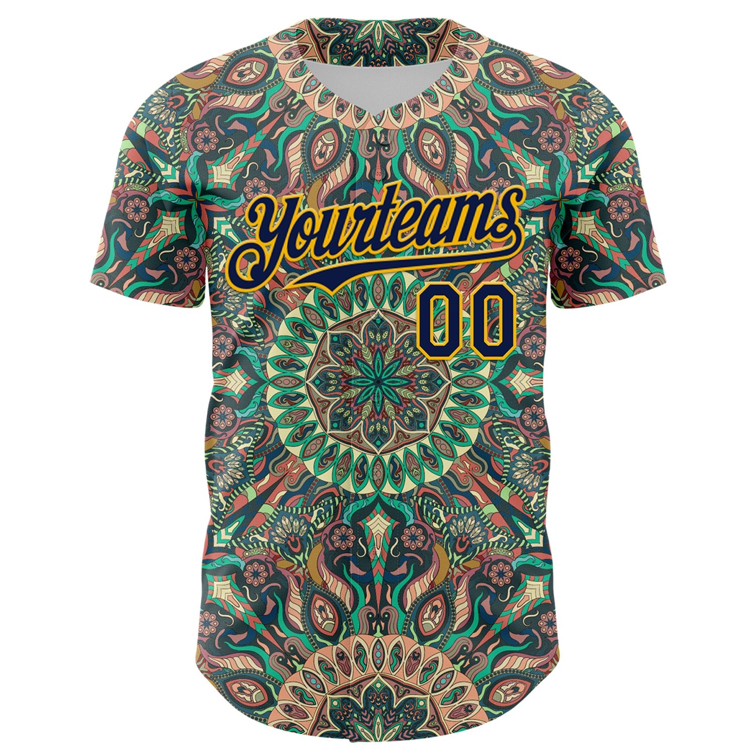 Custom Green Navy-Gold 3D Pattern Design Burner Costumes Psychedelic Authentic Baseball Jersey - Sky-Custom