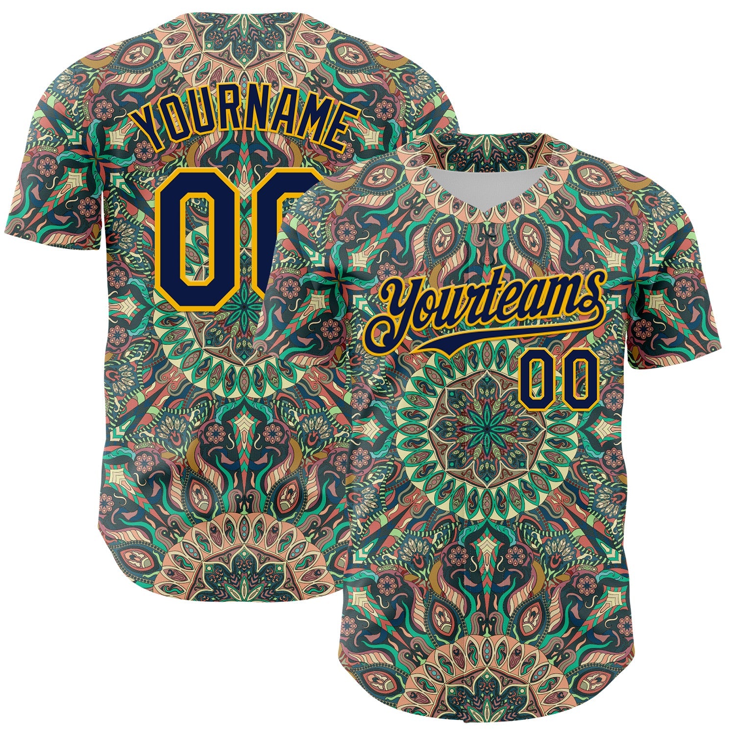 Custom Green Navy-Gold 3D Pattern Design Burner Costumes Psychedelic Authentic Baseball Jersey - Sky-Custom
