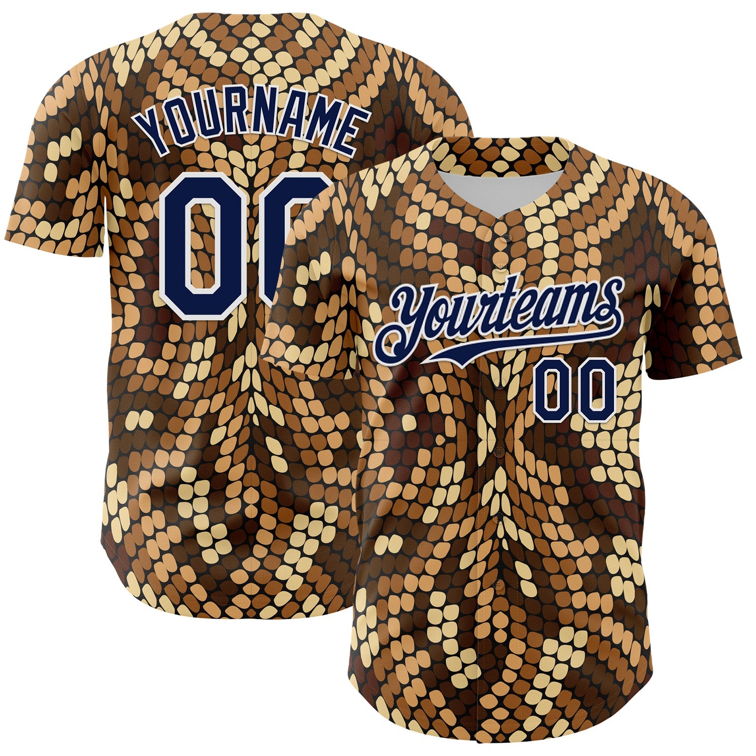 Custom Brown Navy-White 3D Pattern Design Burner Costumes Snake Print Authentic Baseball Jersey - Sky-Custom