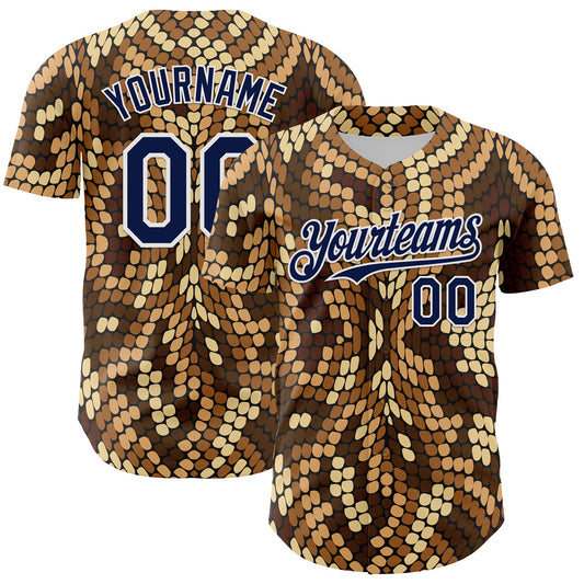 Custom Brown Navy-White 3D Pattern Design Burner Costumes Snake Print Authentic Baseball Jersey - Sky-Custom
