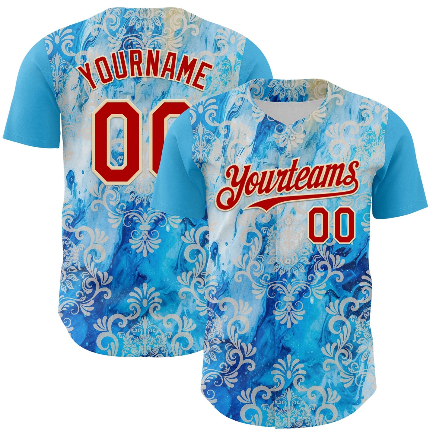 Custom Sky Blue Red-Cream 3D Pattern Design Burner Costumes Paisley Bandana Authentic Baseball Jersey - Sky-Custom