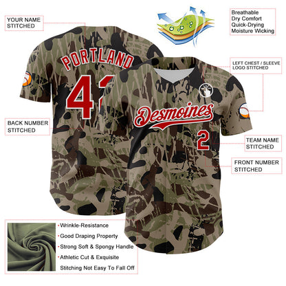 Custom Camo Red-White 3D Pattern Design Burner Costumes Grunge Camo Authentic Salute To Service Baseball Jersey - Sky-Custom