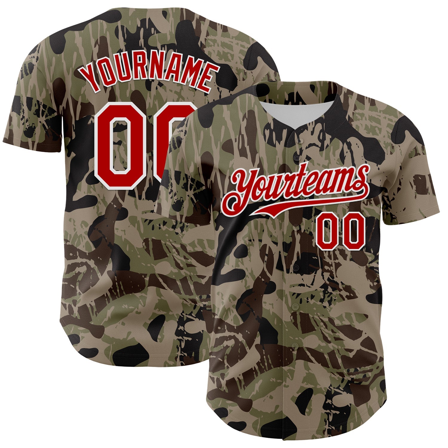 Custom Camo Red-White 3D Pattern Design Burner Costumes Grunge Camo Authentic Salute To Service Baseball Jersey - Sky-Custom