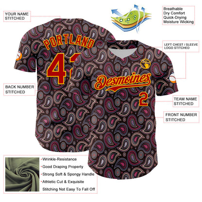 Custom Brown Red-Gold 3D Pattern Design Burner Costumes Paisley Bandana Authentic Baseball Jersey - Sky-Custom