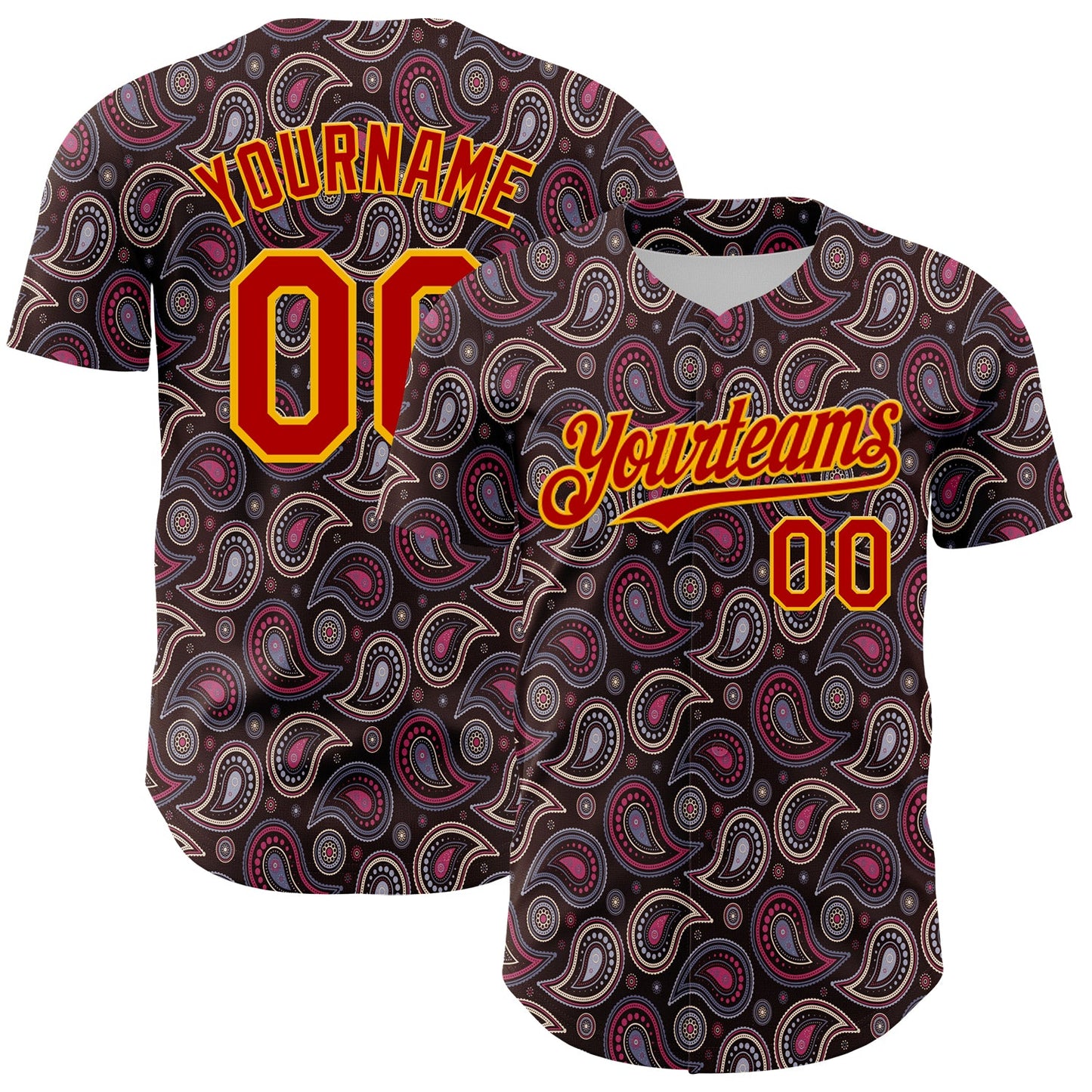 Custom Brown Red-Gold 3D Pattern Design Burner Costumes Paisley Bandana Authentic Baseball Jersey - Sky-Custom