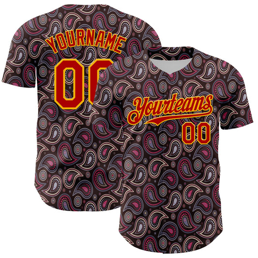 Custom Brown Red-Gold 3D Pattern Design Burner Costumes Paisley Bandana Authentic Baseball Jersey - Sky-Custom