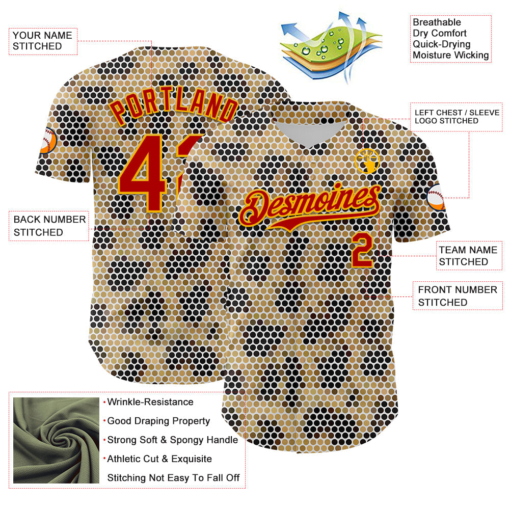 Custom Cream Red-Gold 3D Pattern Design Burner Costumes Leopard Mosaic Authentic Baseball Jersey - Sky-Custom