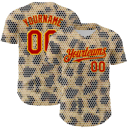 Custom Cream Red-Gold 3D Pattern Design Burner Costumes Leopard Mosaic Authentic Baseball Jersey - Sky-Custom