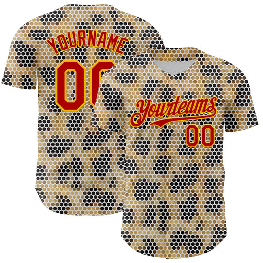 Custom Cream Red-Gold 3D Pattern Design Burner Costumes Leopard Mosaic Authentic Baseball Jersey - Sky-Custom