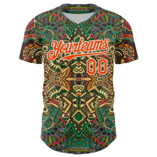 Custom Green Orange-White 3D Pattern Design Burner Costumes Exotic Authentic Baseball Jersey - Sky-Custom