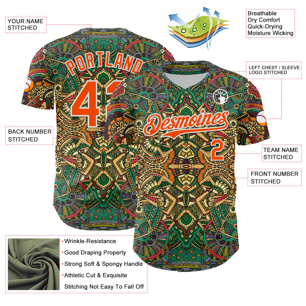 Custom Green Orange-White 3D Pattern Design Burner Costumes Exotic Authentic Baseball Jersey - Sky-Custom