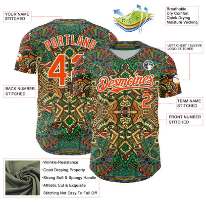 Custom Green Orange-White 3D Pattern Design Burner Costumes Exotic Authentic Baseball Jersey - Sky-Custom