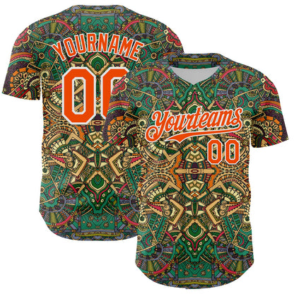 Custom Green Orange-White 3D Pattern Design Burner Costumes Exotic Authentic Baseball Jersey - Sky-Custom