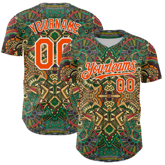 Custom Green Orange-White 3D Pattern Design Burner Costumes Exotic Authentic Baseball Jersey - Sky-Custom