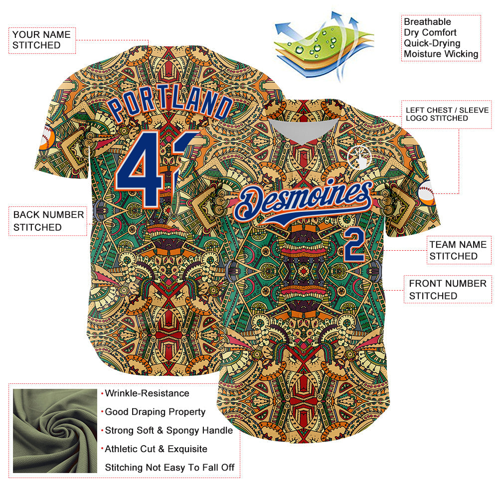 Custom Green Royal White-Orange 3D Pattern Design Burner Costumes Exotic Authentic Baseball Jersey - Sky-Custom