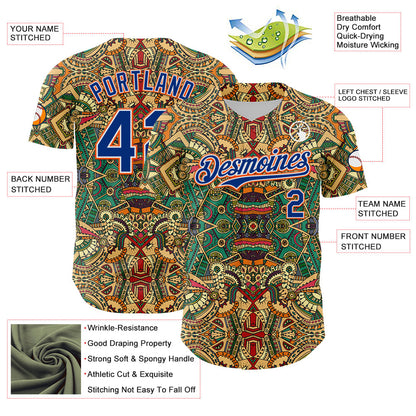 Custom Green Royal White-Orange 3D Pattern Design Burner Costumes Exotic Authentic Baseball Jersey - Sky-Custom