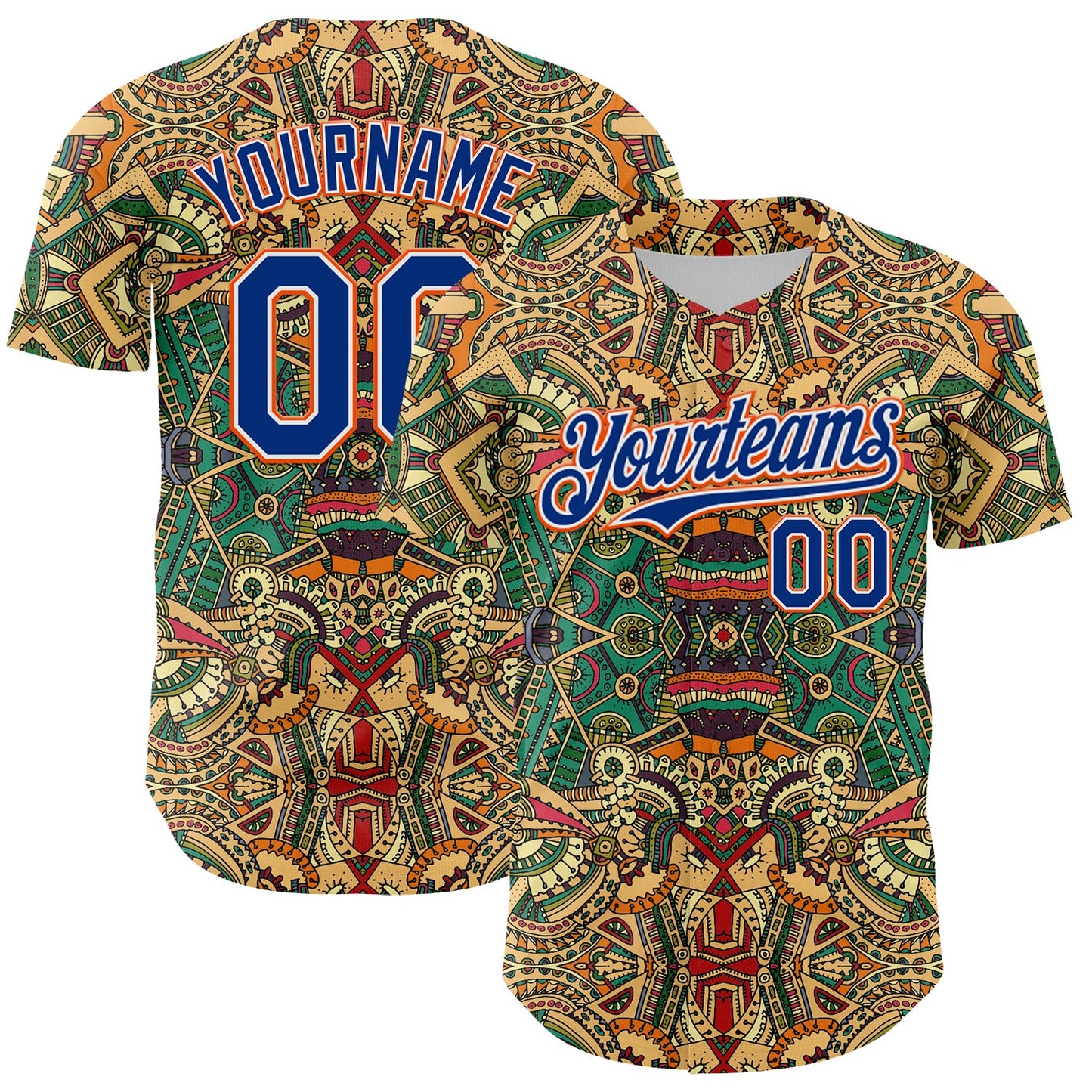 Custom Green Royal White-Orange 3D Pattern Design Burner Costumes Exotic Authentic Baseball Jersey - Sky-Custom