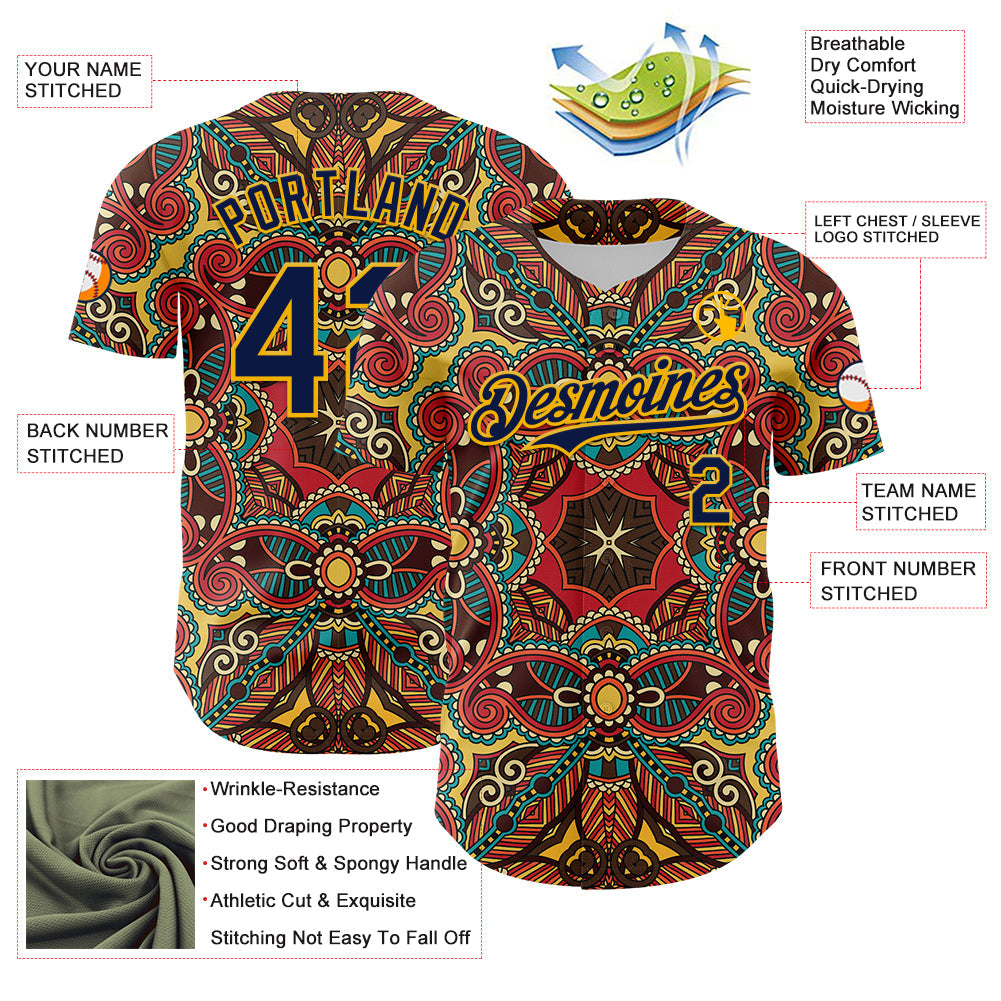 Custom Red Navy-Gold 3D Pattern Design Burner Costumes Exotic Authentic Baseball Jersey - Sky-Custom