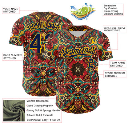 Custom Red Navy-Gold 3D Pattern Design Burner Costumes Exotic Authentic Baseball Jersey - Sky-Custom