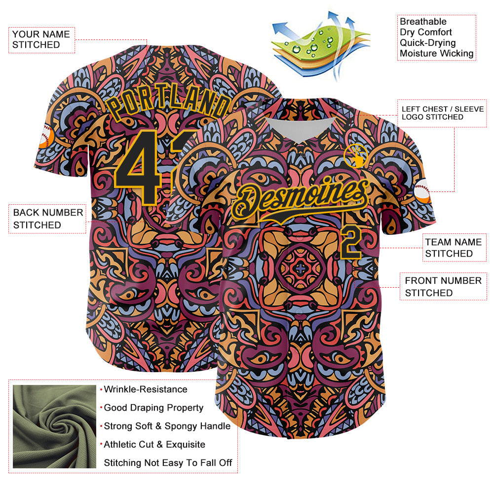 Custom Purple Black-Gold 3D Pattern Design Burner Costumes Exotic Authentic Baseball Jersey - Sky-Custom