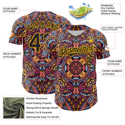 Custom Purple Black-Gold 3D Pattern Design Burner Costumes Exotic Authentic Baseball Jersey - Sky-Custom