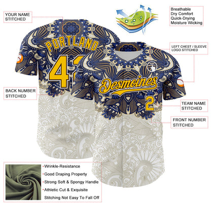 Custom White Yellow-Brown 3D Pattern Design Burner Costumes Paisley Authentic Baseball Jersey - Sky-Custom
