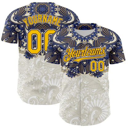 Custom White Yellow-Brown 3D Pattern Design Burner Costumes Paisley Authentic Baseball Jersey - Sky-Custom