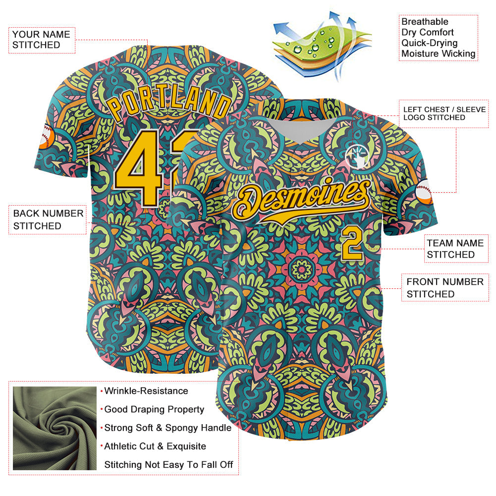 Custom Green Yellow Brown-White 3D Pattern Design Burner Costumes Exotic Authentic Baseball Jersey - Sky-Custom