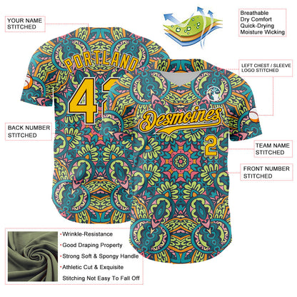 Custom Green Yellow Brown-White 3D Pattern Design Burner Costumes Exotic Authentic Baseball Jersey - Sky-Custom