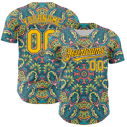 Custom Green Yellow Brown-White 3D Pattern Design Burner Costumes Exotic Authentic Baseball Jersey - Sky-Custom