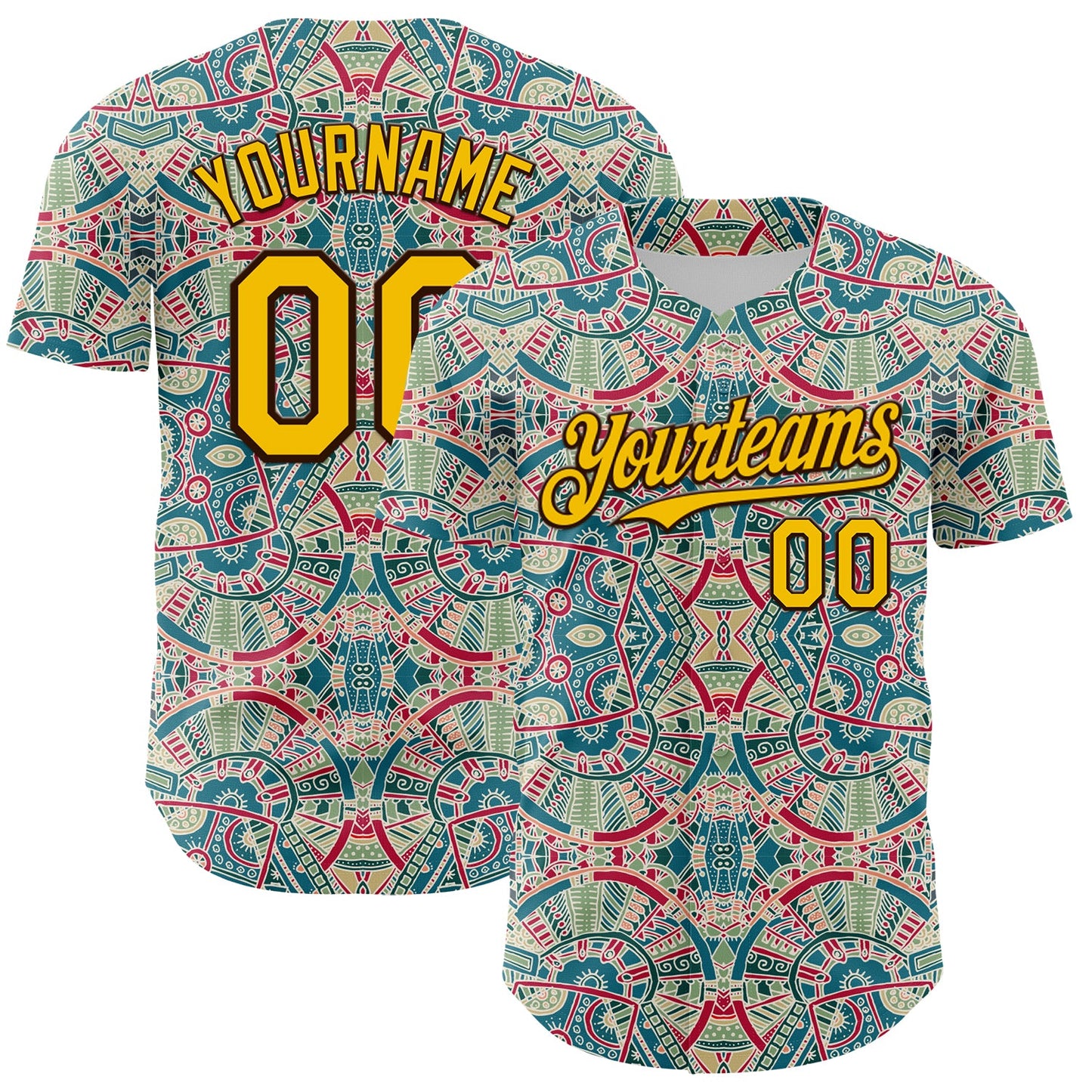 Custom Green Yellow-Brown 3D Pattern Design Burner Costumes Exotic Authentic Baseball Jersey - Sky-Custom
