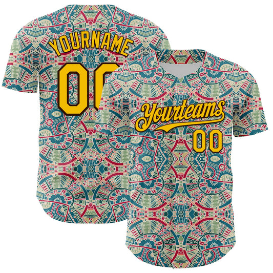 Custom Green Yellow-Brown 3D Pattern Design Burner Costumes Exotic Authentic Baseball Jersey - Sky-Custom
