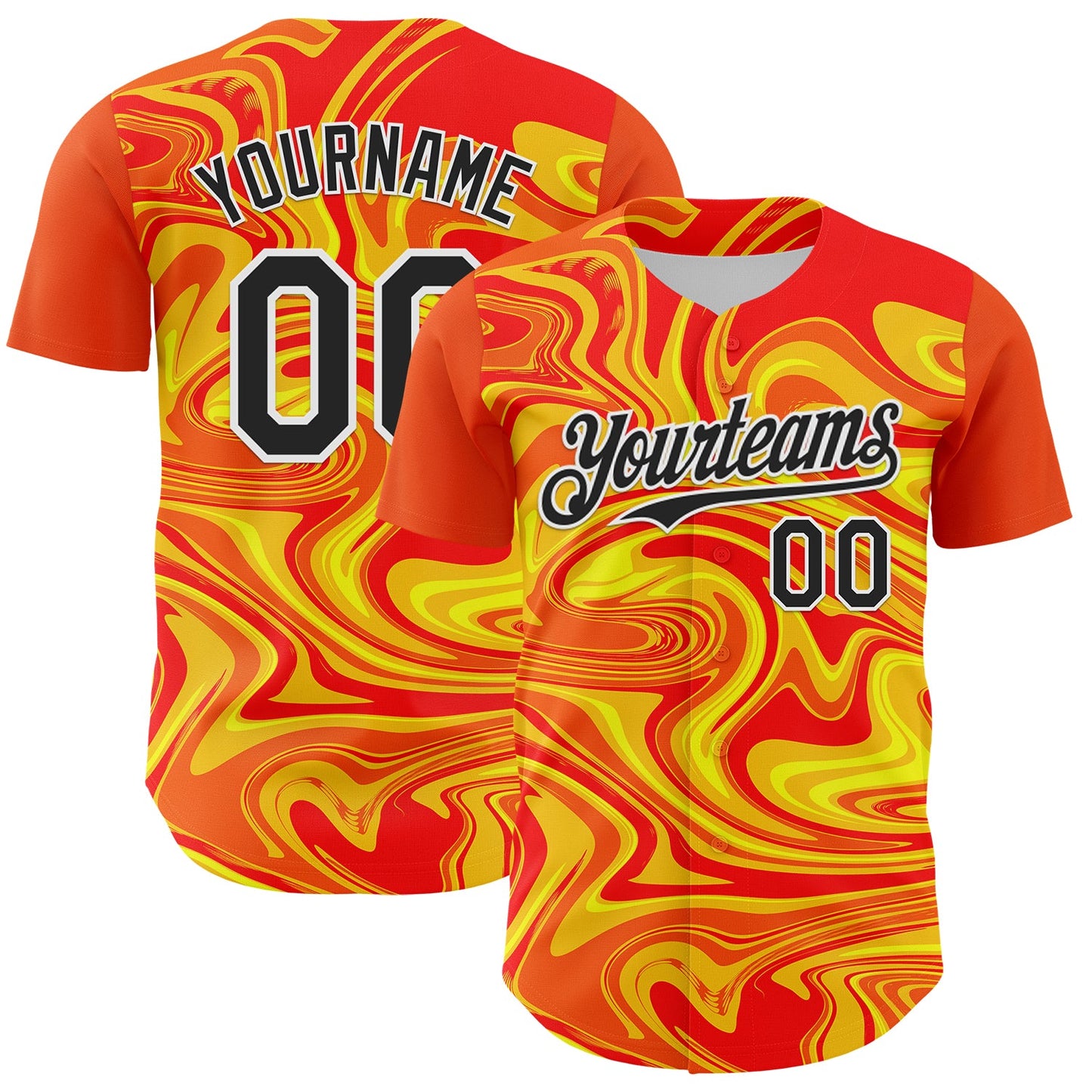 Custom Orange Black Gold-White 3D Pattern Design Rave Party Marble Lava Authentic Baseball Jersey - Sky-Custom