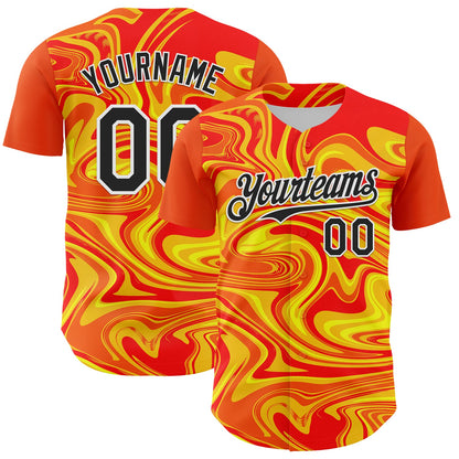 Custom Orange Black Gold-White 3D Pattern Design Rave Party Marble Lava Authentic Baseball Jersey - Sky-Custom
