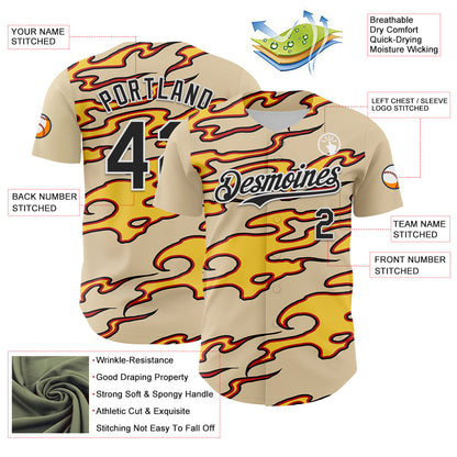 Custom City Cream Black-White 3D Pattern Design Rave Party Flame Authentic Baseball Jersey - Sky-Custom