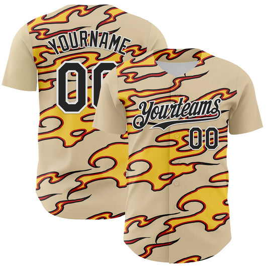 Custom City Cream Black-White 3D Pattern Design Rave Party Flame Authentic Baseball Jersey - Sky-Custom
