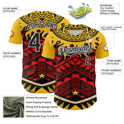 Custom Yellow Black Red-White 3D Pattern Design Rave Party Tribal Authentic Baseball Jersey - Sky-Custom