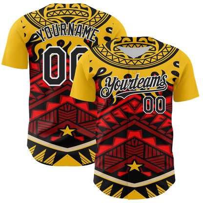 Custom Yellow Black Red-White 3D Pattern Design Rave Party Tribal Authentic Baseball Jersey - Sky-Custom
