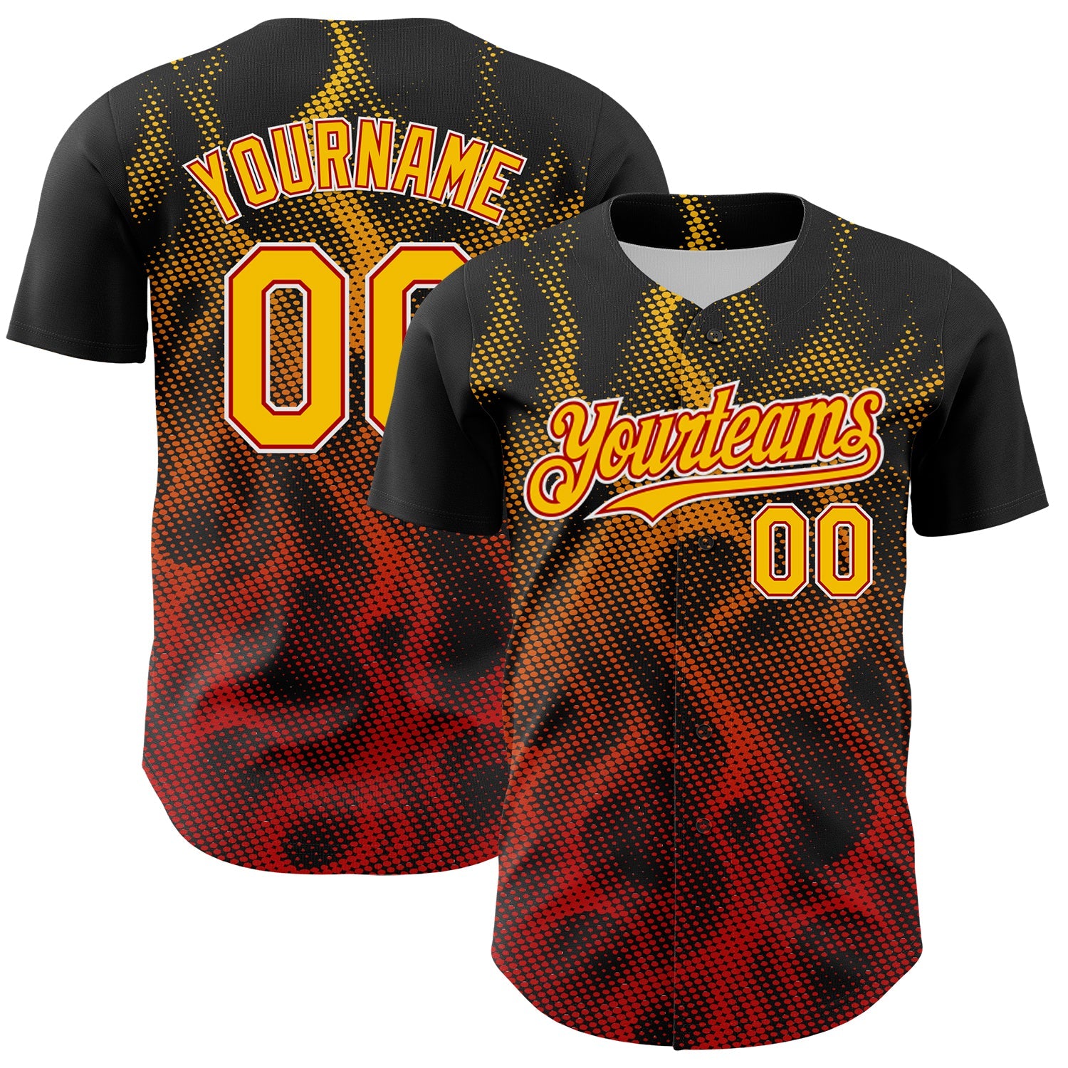 Custom Black Yellow Red-White 3D Pattern Design Rave Party Flame Authentic Baseball Jersey - Sky-Custom